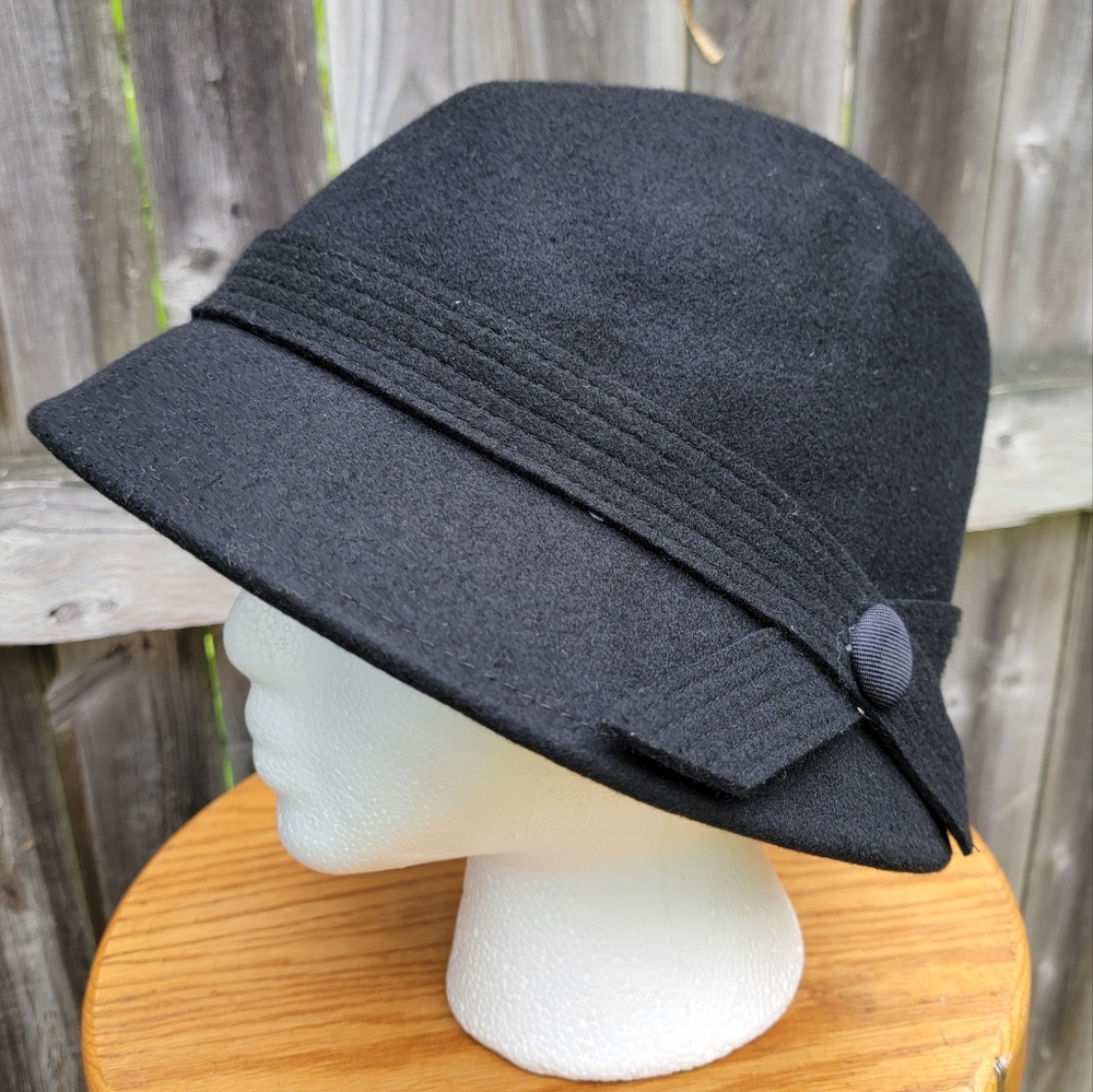 Vintage Style Black 100% Wool Cloathe Classic Women's Hat One Size